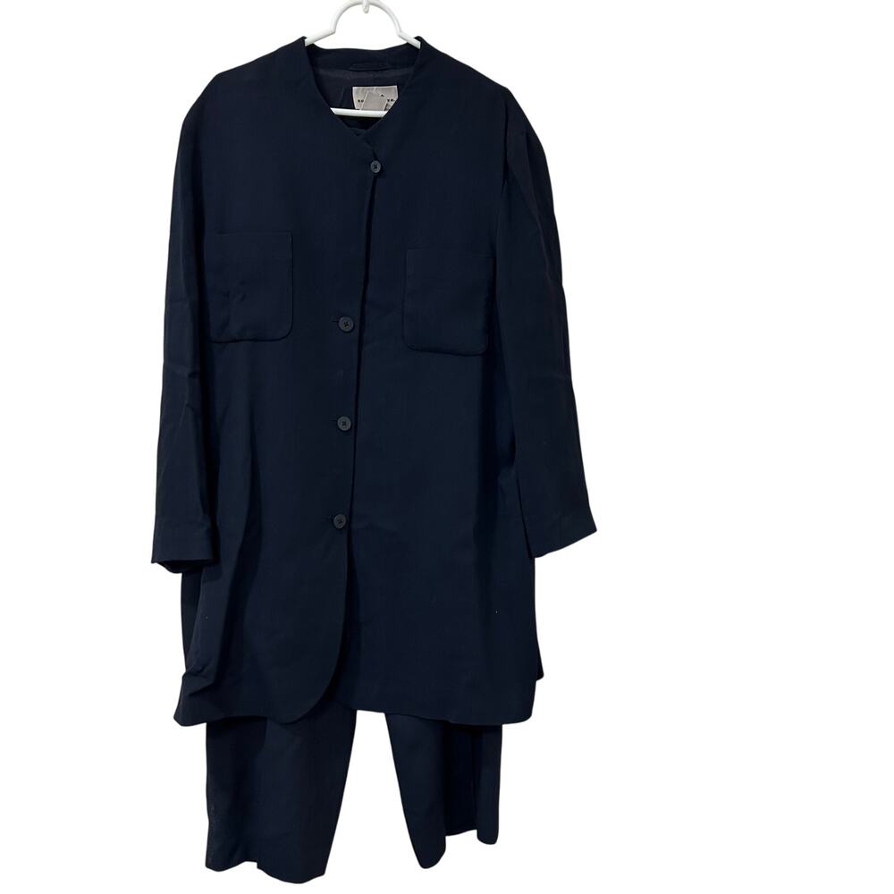 AKA Eddie Bauer Vtg Women 18 Tall Blue Wool Blazer Jacket & Classic Trousers Set
